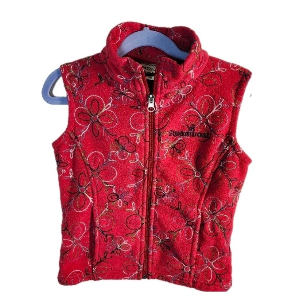 Double Diamond‎ Kids Fleece Vest Red Floral Embroidered Size 2T